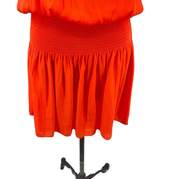 Ramy Brook Leila One Shoulder Smocked Mini Dress Red Orange Size Large - Picture 4 of 11